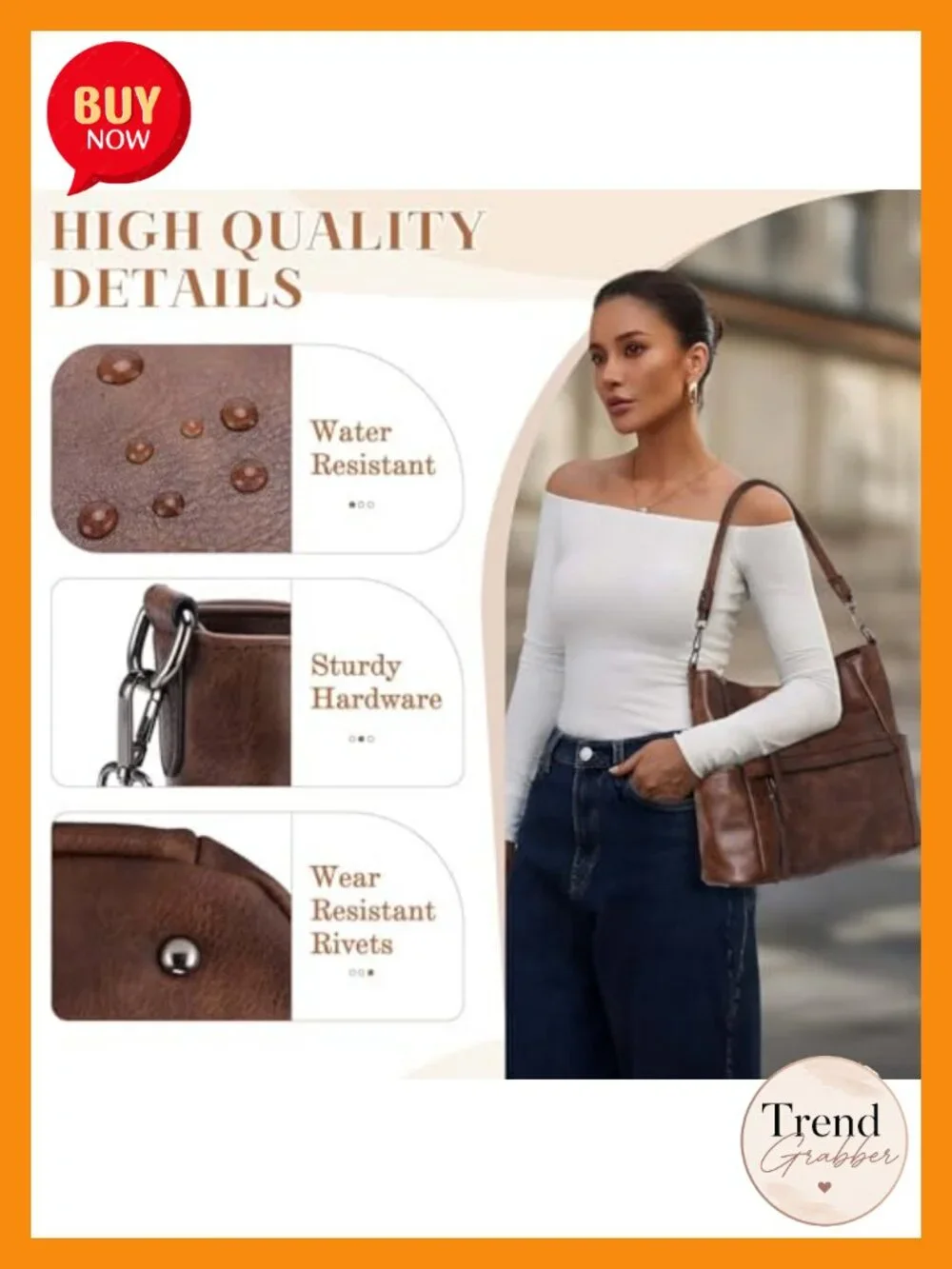 Vegan Leather Hobo Bag with Wallet Set, Tote with Guitar Strap, Medium, Zippered